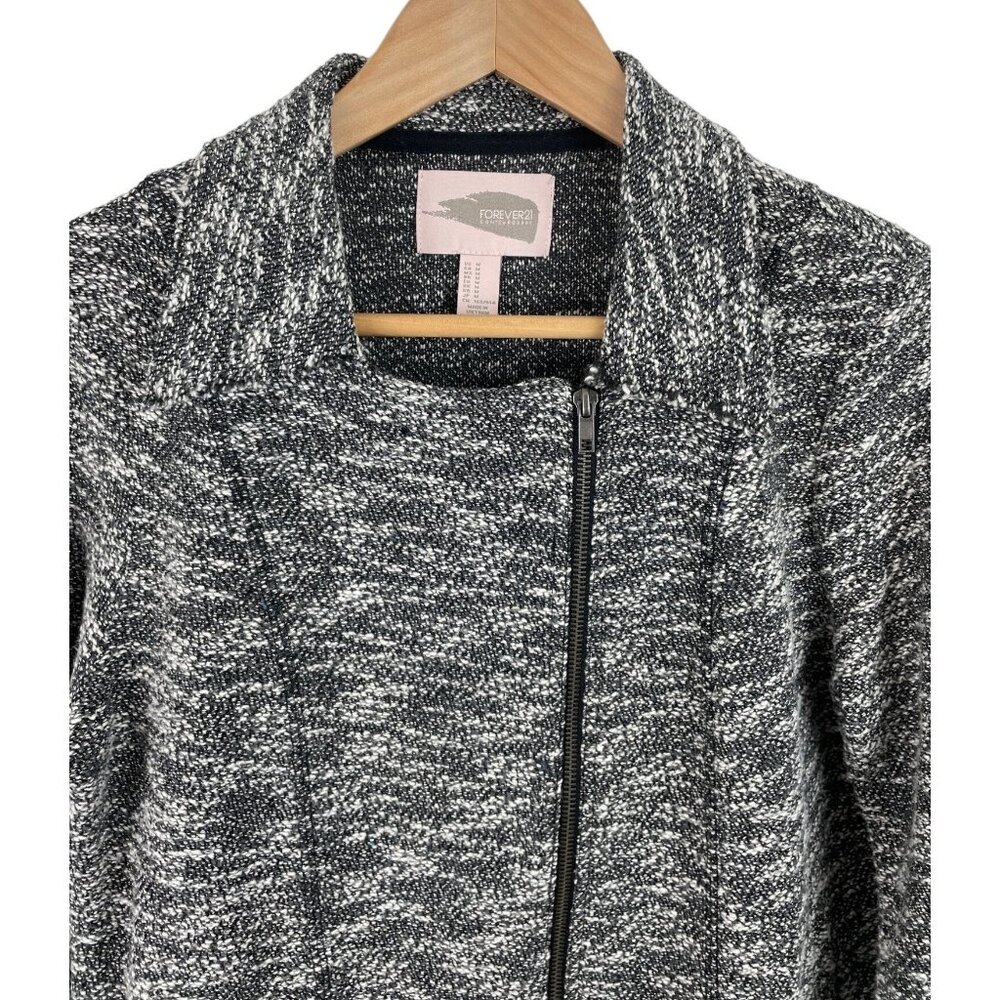 Forever 21 Womens Size Medium Black & White Tweed Full Zip Jacket Blazer - Picture 3 of 9